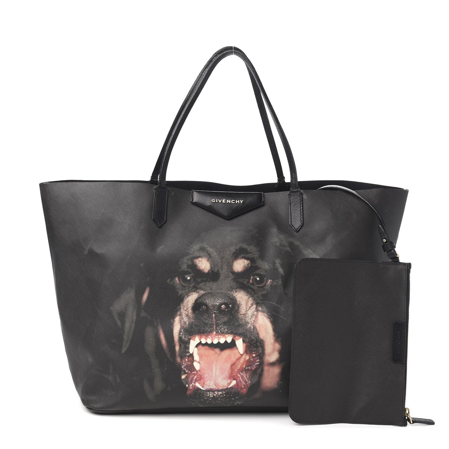 Textured Coated Canvas Rottweiler Pint Large Antigona Tote Black