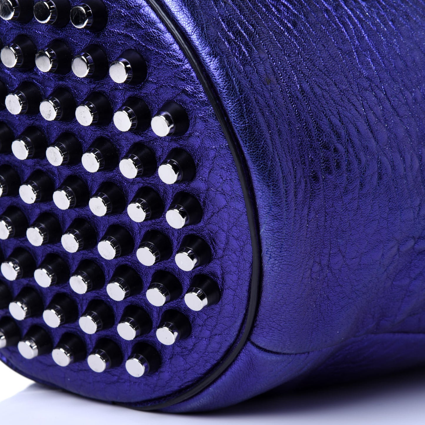 Metallic Pebbled Lambskin Diego Bucket Purple Nickel Hardware