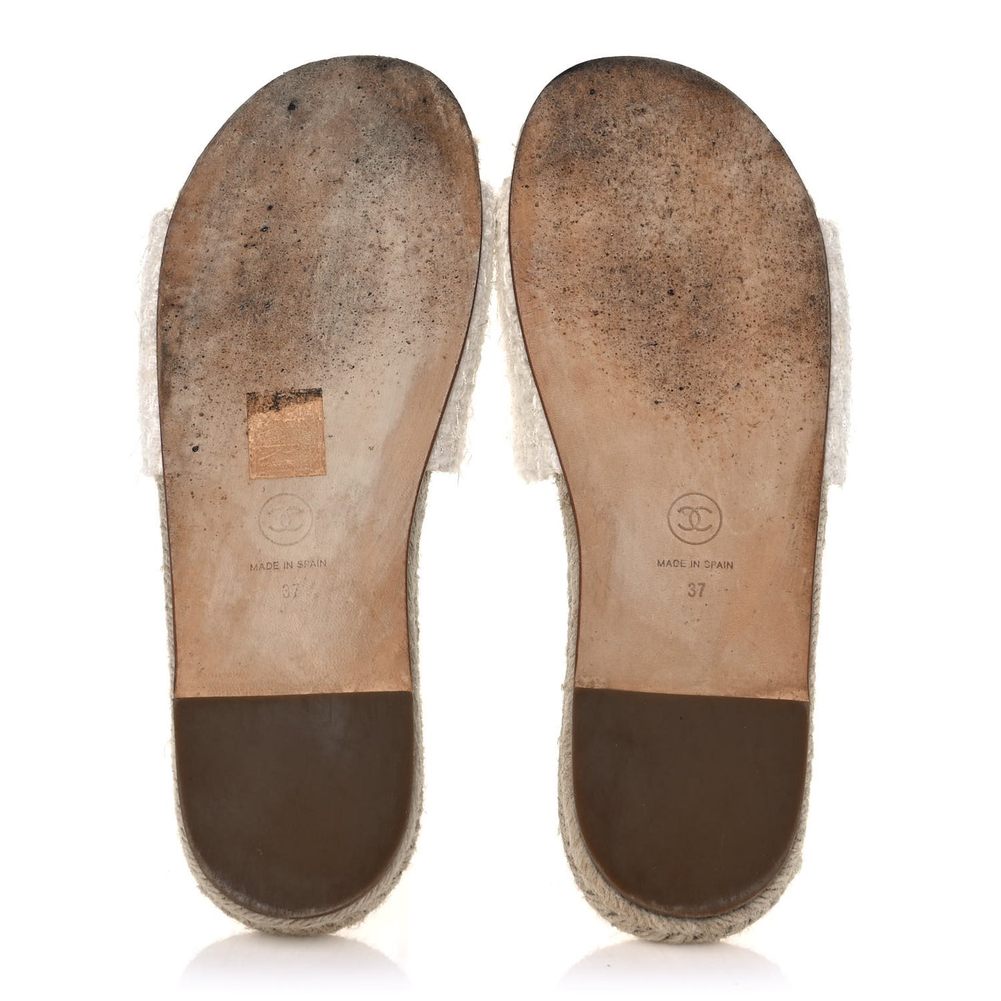 Tweed Grosgrain CC Espadrille Slip On Sandals 37 White Black