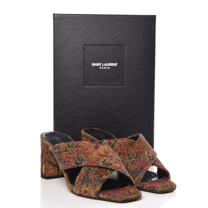 Saint Laurent Carpet Tapestry LouLou Mules 39 Oro Antico Sapphire Rouge 9 of 9