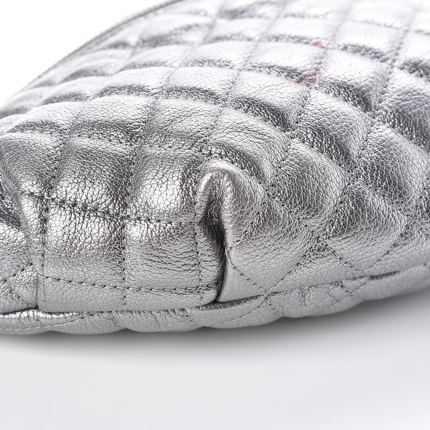 Metallic Goatskin Quilted Banane Waist Bag Fanny Pack Silver