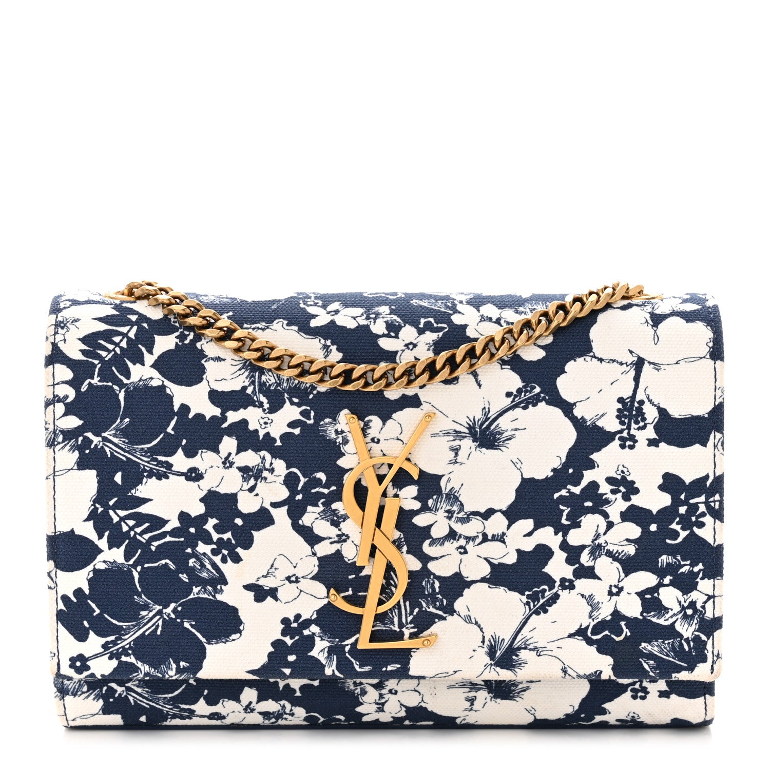 Saint Laurent Canvas Small Monogram Hibiscus Print Kate Satchel Blue 1 of 10