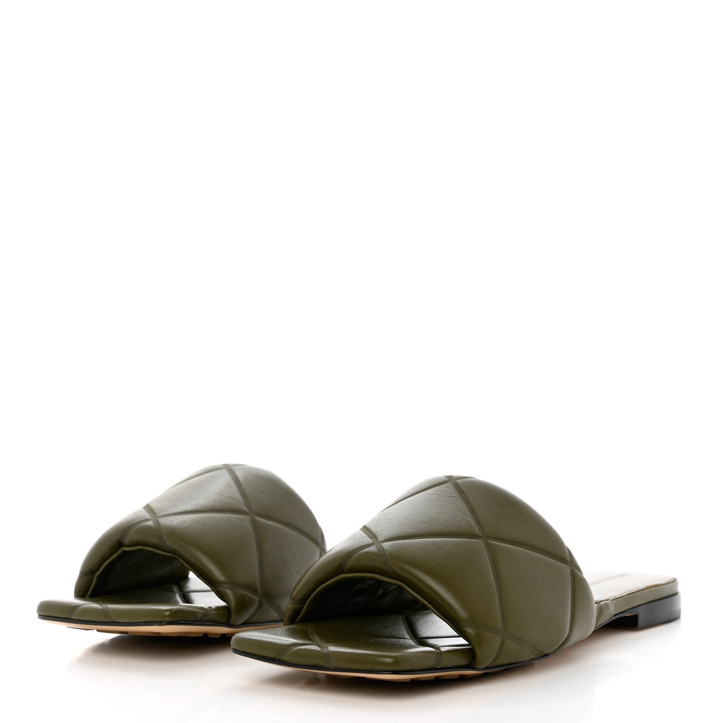 Nappa Quilted Rubber Lido Flat Sandals 38 Khaki