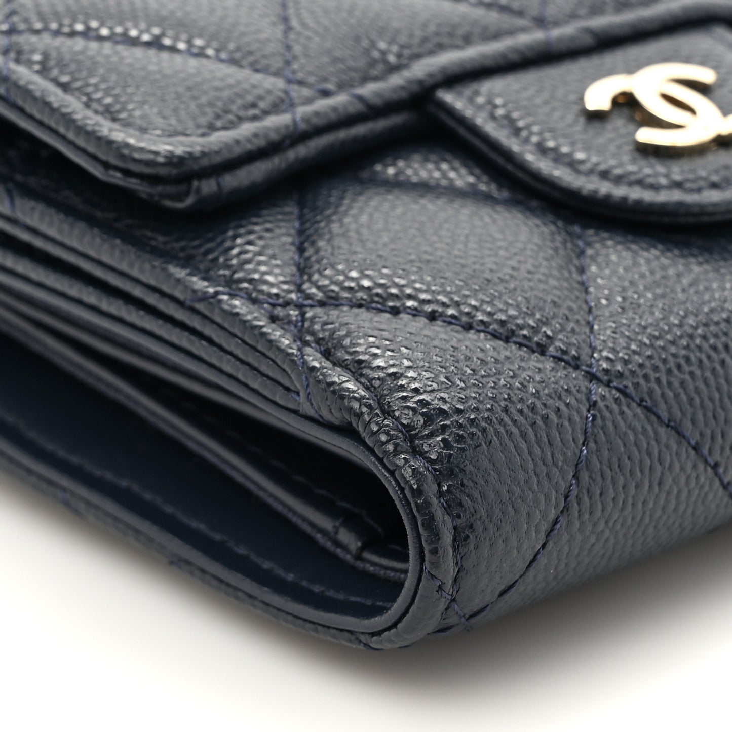 Caviar Quilted Compact Flap Wallet Navy