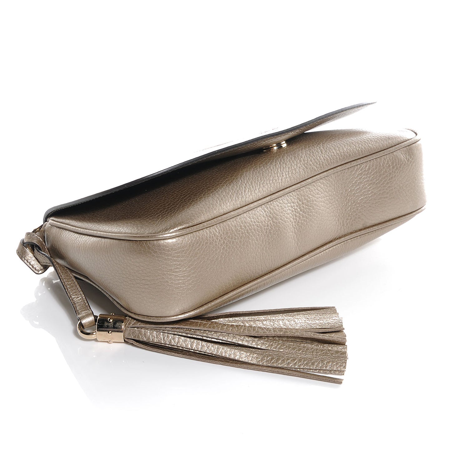 Metallic Pebbled Calfskin Medium Soho Flap Crossbody Golden Beige