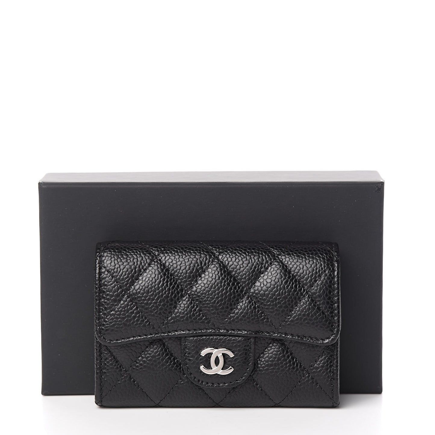 Caviar Quilted Flap Card Holder Black