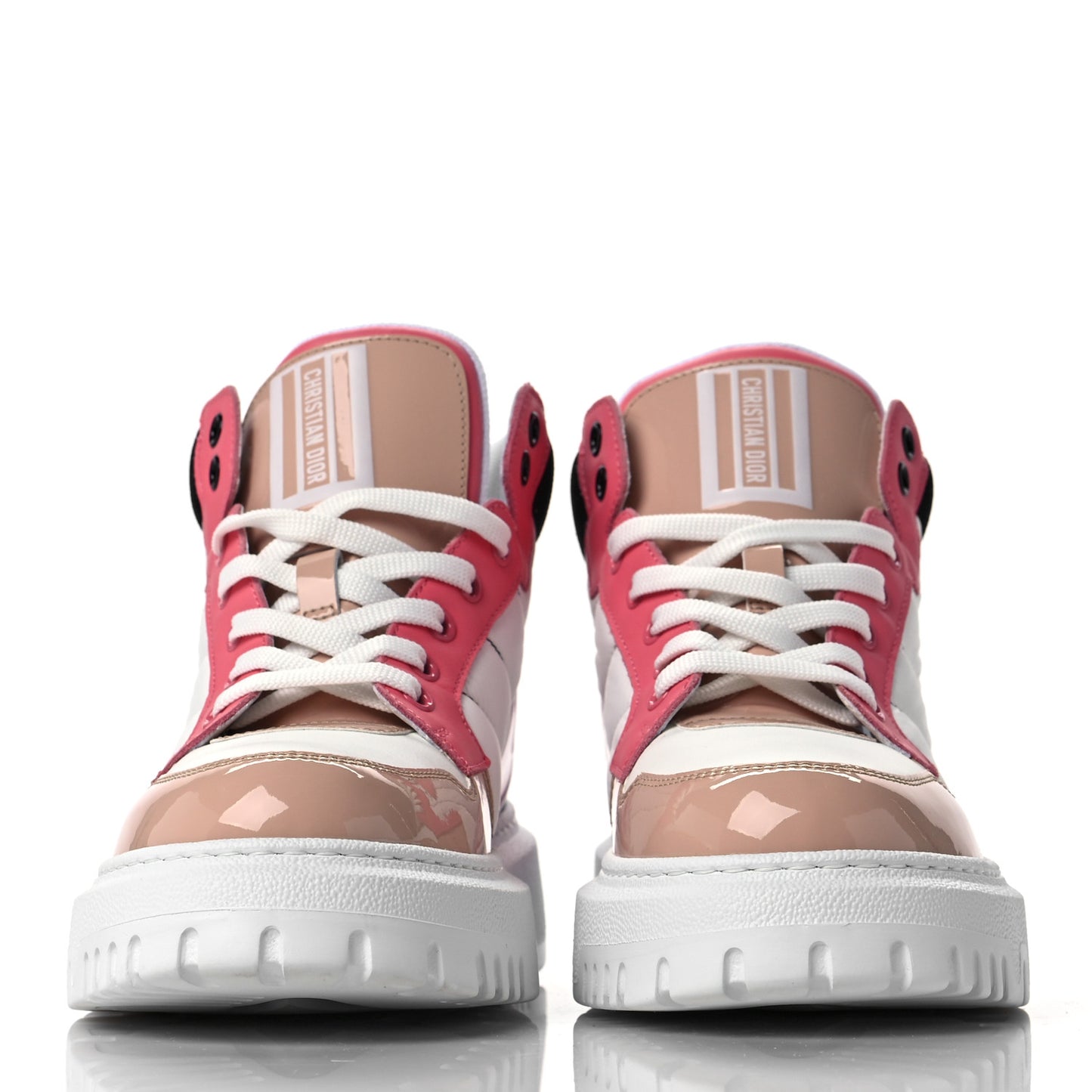 Nylon Calfskin Womens D-Player High Top Sneakers 38 Pink