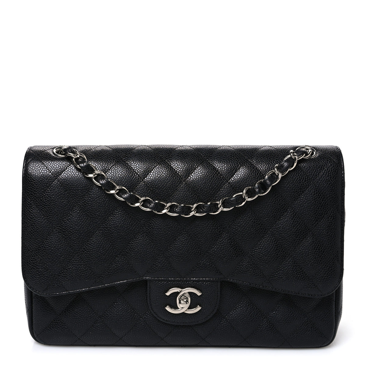 Caviar Quilted Jumbo Double Flap Black