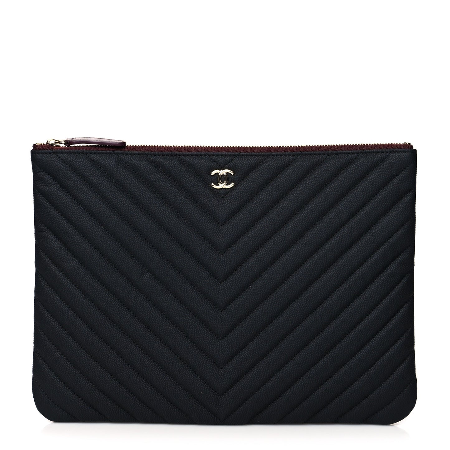 Caviar Chevron Quilted Medium Cosmetic Case Black