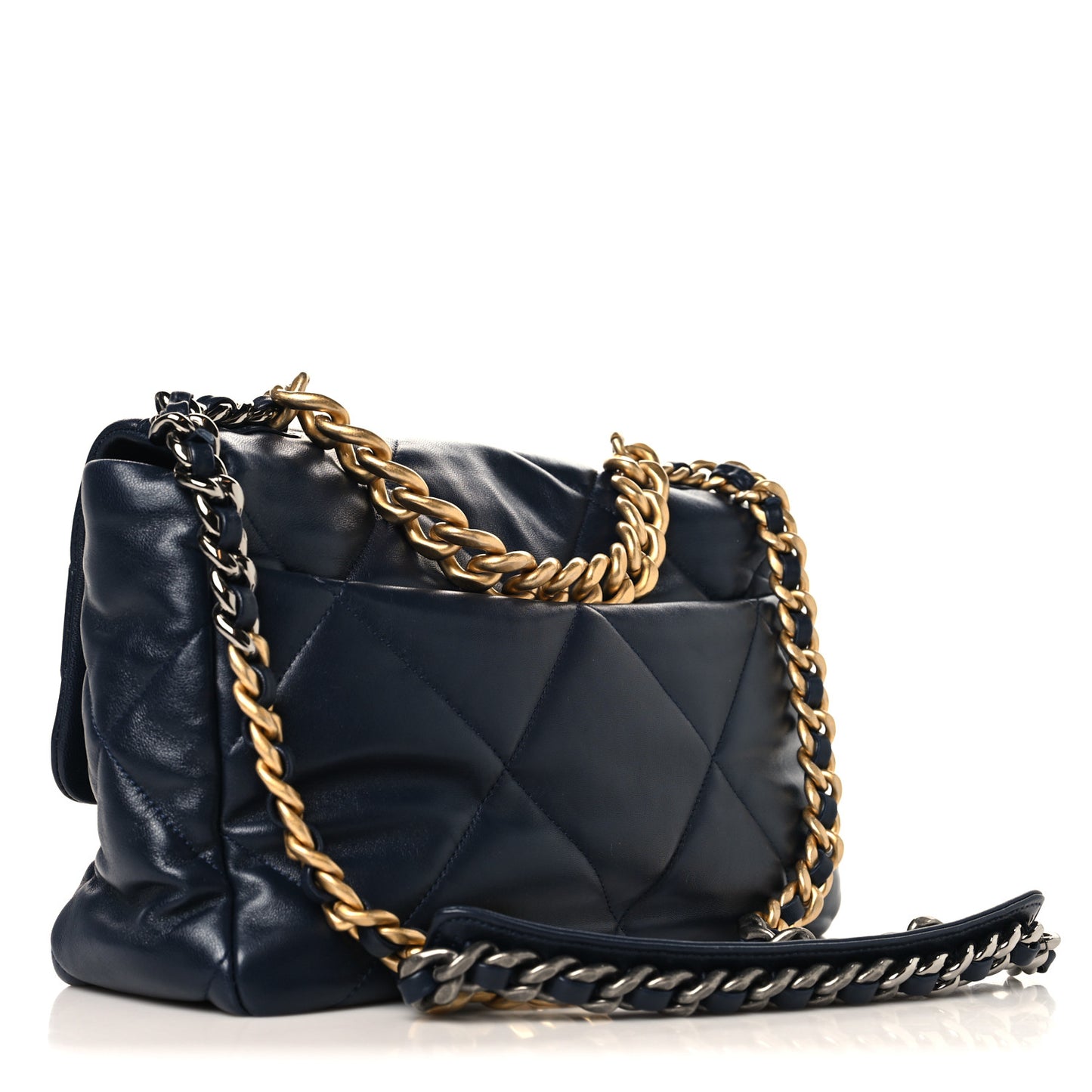 Lambskin Quilted Large Chanel 19 Flap Navy Blue