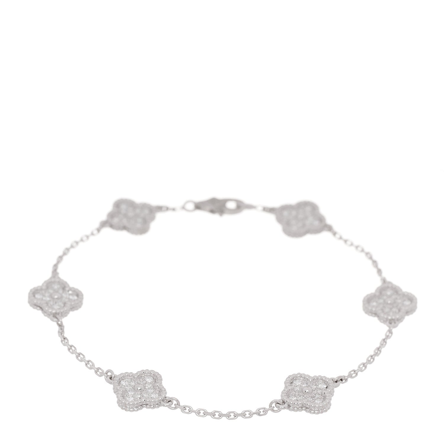 Van Cleef & Arpels 18K White Gold Diamond 6 Motifs Sweet Alhambra Bracelet 1 of 6