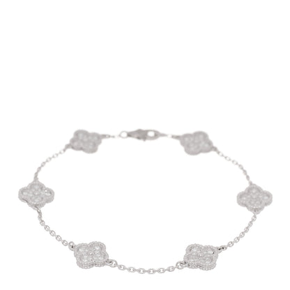 Van Cleef & Arpels 18K White Gold Diamond 6 Motifs Sweet Alhambra Bracelet 1 of 6