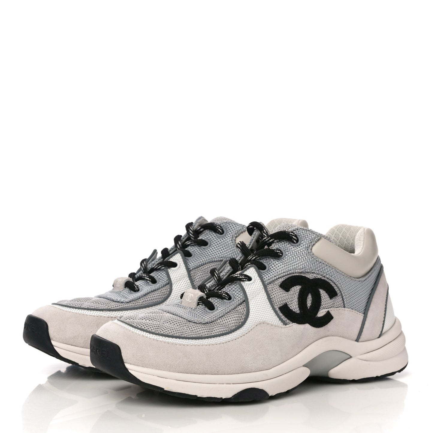 Nylon Calfskin Suede Womens CC Sneakers 38.5 Grey White