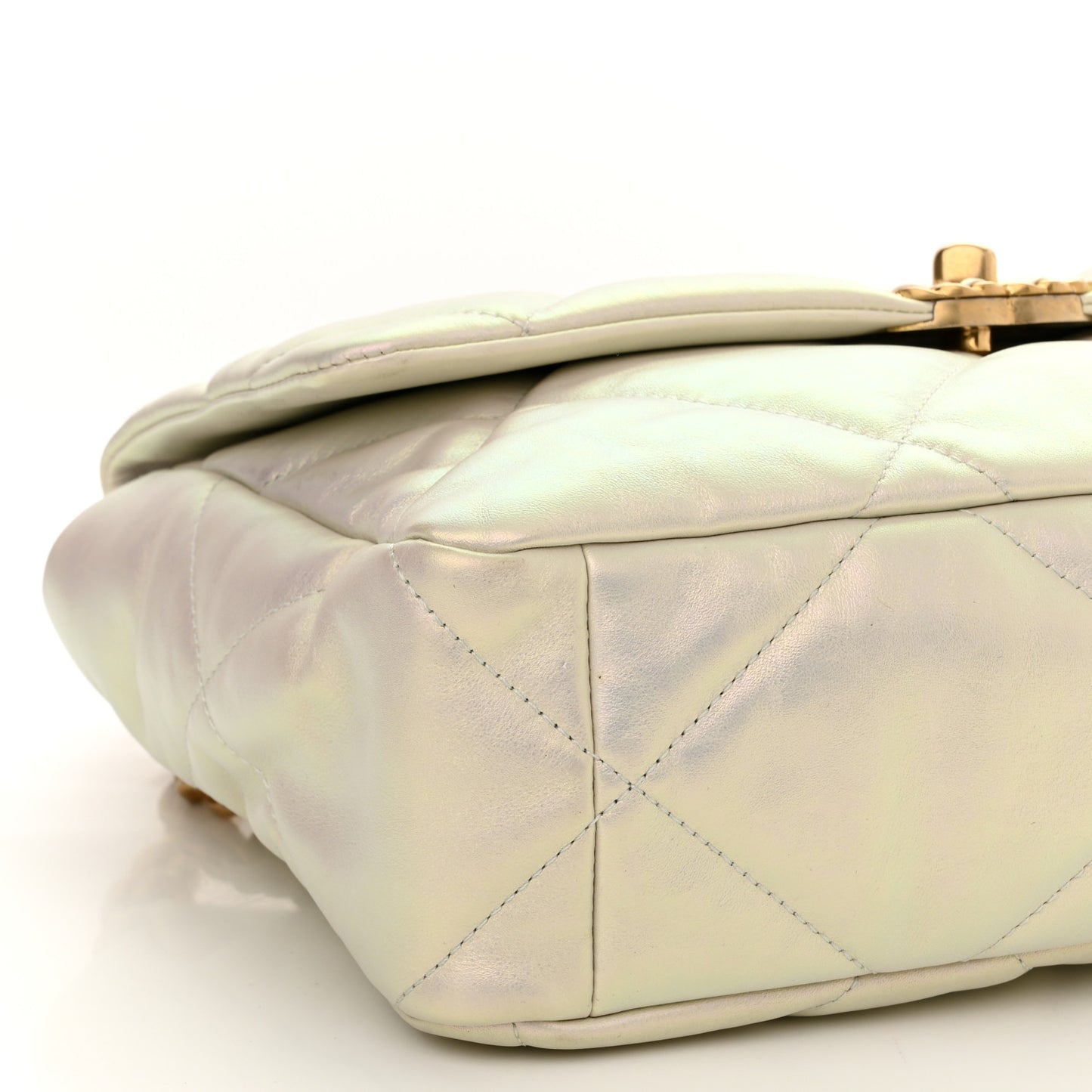 Iridescent Calfskin Quilted Medium Chanel 19 Flap White