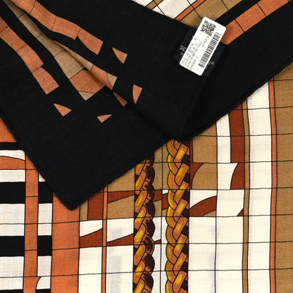 Hermes Cashmere Silk Coaching Deja Vu Shawl 140 Black Beige Gold 3 of 3