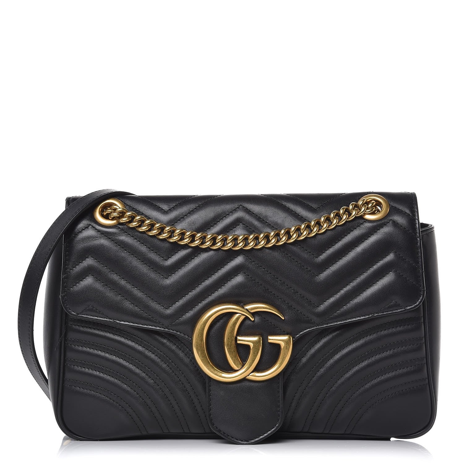 Gucci Calfskin Matelasse Medium GG Marmont Shoulder Bag Black 1 of 13