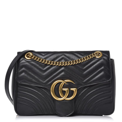 Gucci Calfskin Matelasse Medium GG Marmont Shoulder Bag Black 1 of 13