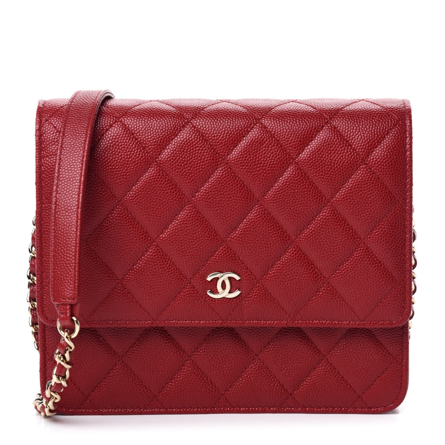 Chanel Caviar Quilted Square Wallet On Chain WOC Dark Red 1 of 11