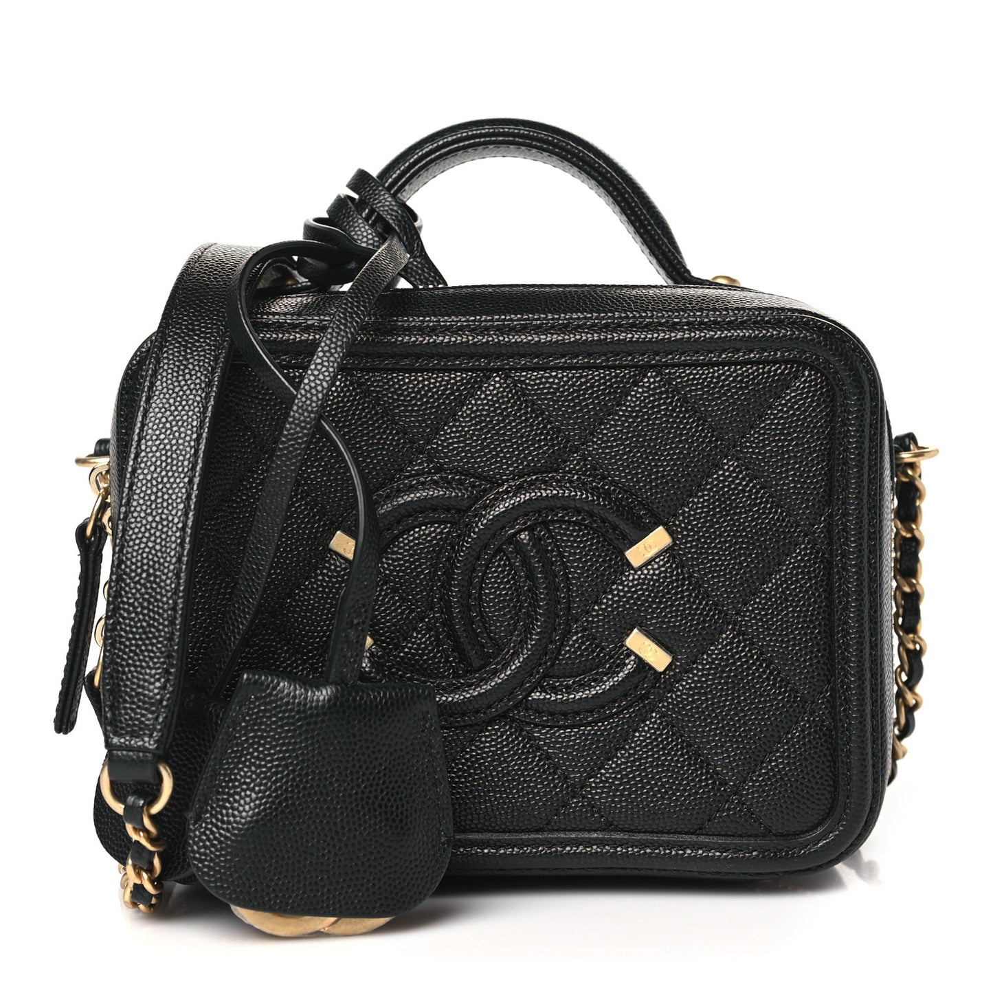 Caviar Quilted Small CC Filigree Vanity Case Black