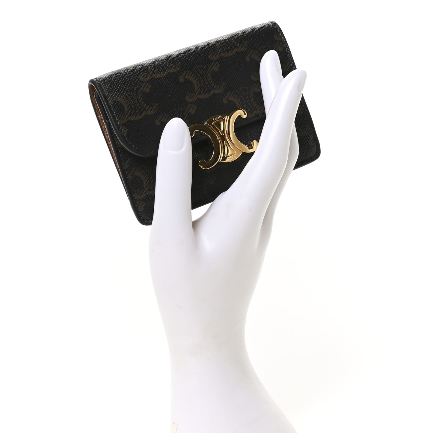 Triomphe Canvas Calfskin Flap Card Holder Tan