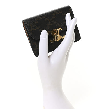 Celine Triomphe Canvas Calfskin Flap Card Holder Tan 2 of 9