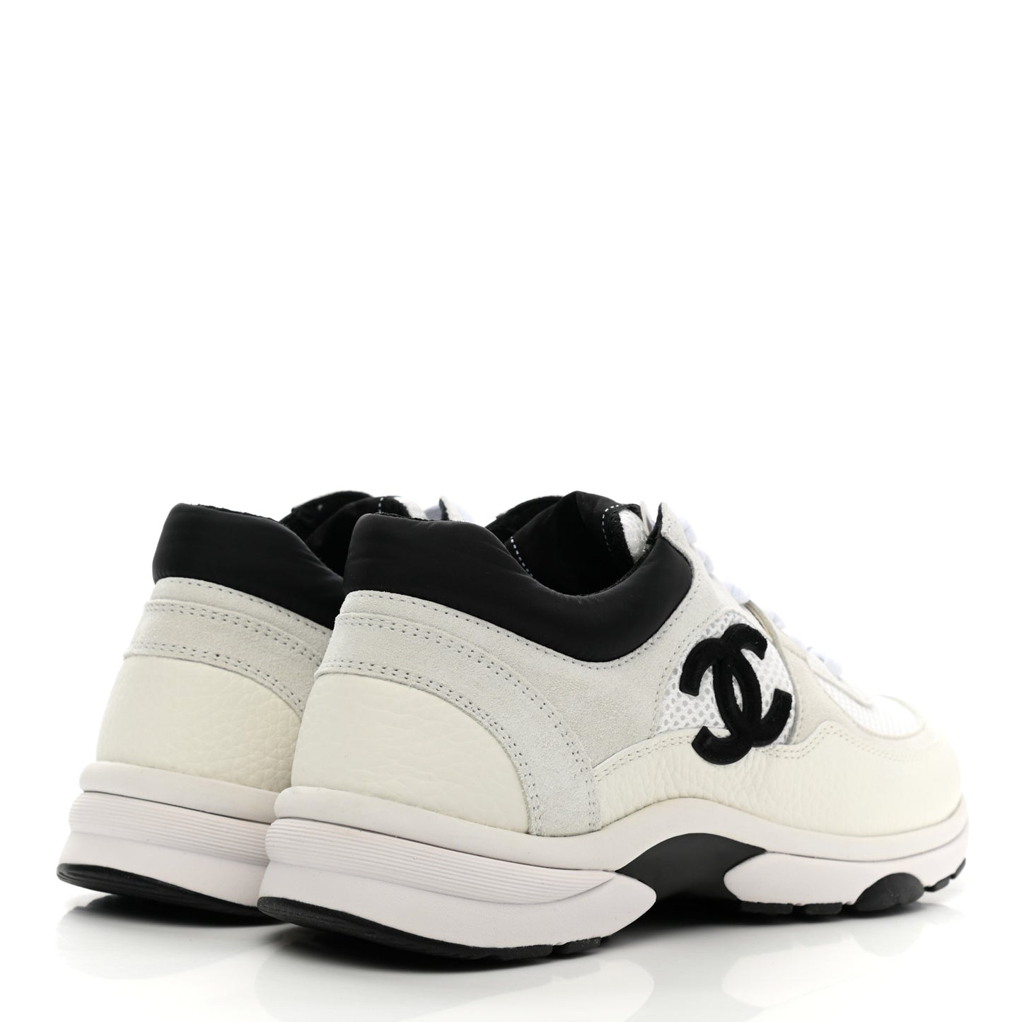 Mesh Suede Calfskin Grained Calfskin Womens CC Sneakers 36.5 White Black