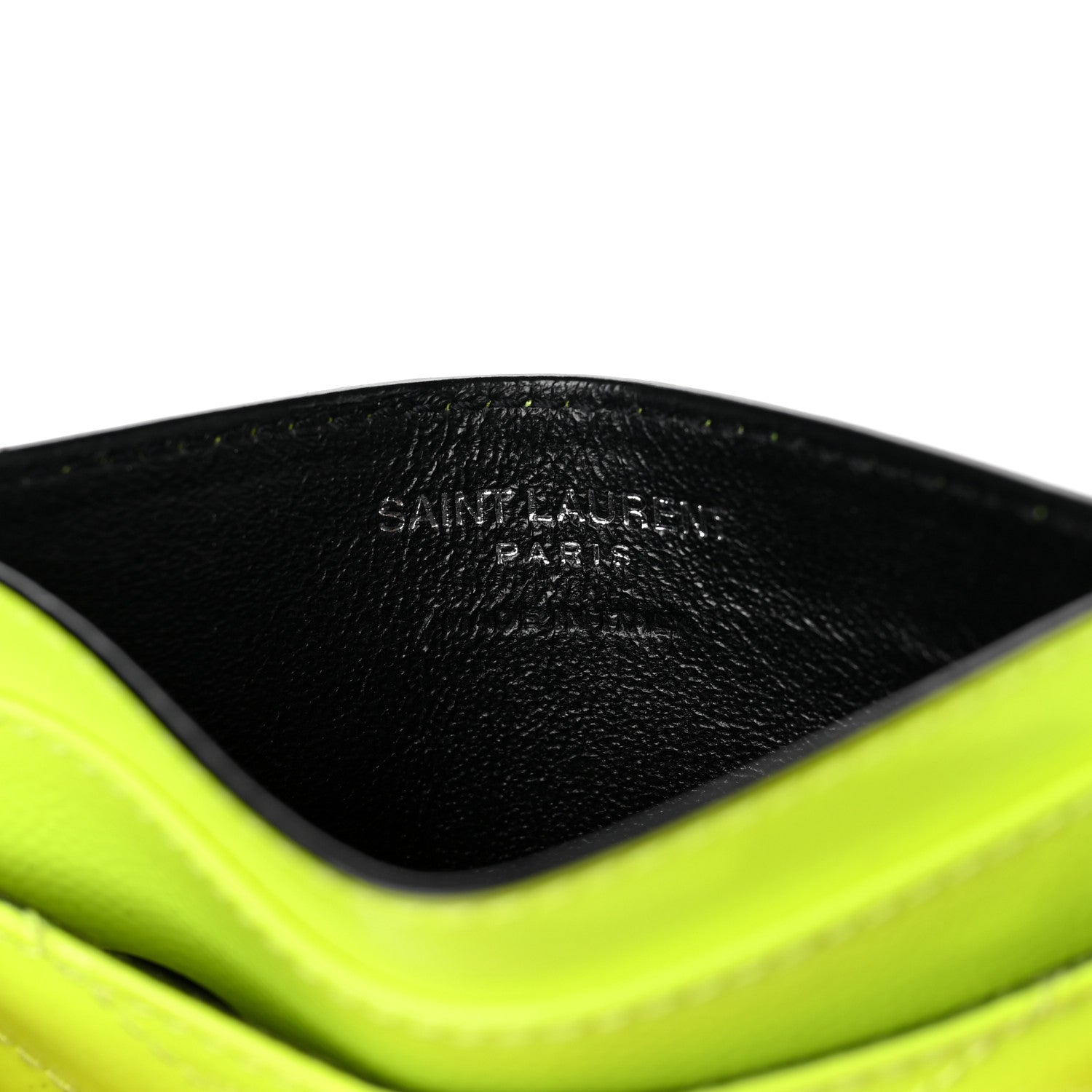 Saint Laurent Patent Grain De Poudre Matelasse Chevron Monogram Credit Card Case Neon Yellow 6 of 8