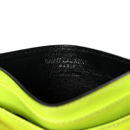 Saint Laurent Patent Grain De Poudre Matelasse Chevron Monogram Credit Card Case Neon Yellow 6 of 8
