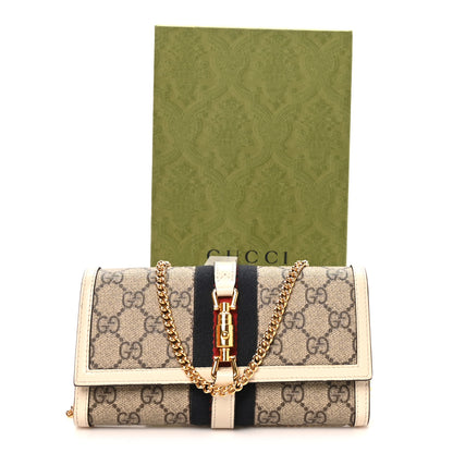 Gucci GG Supreme Monogram Textured Calfskin Web Jackie 1961 Chain Wallet Beige Ebony Mystic White 12 of 12