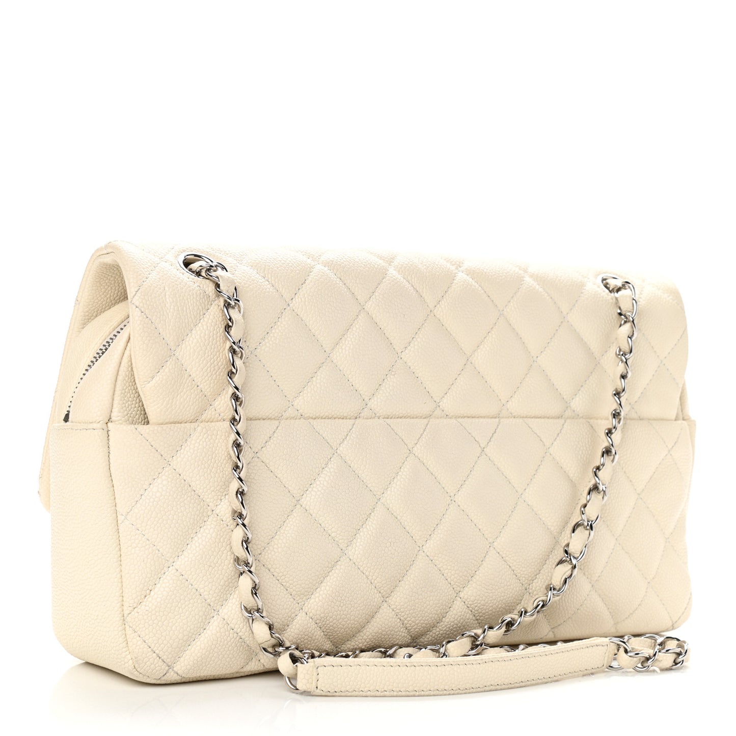 Caviar Quilted Jumbo Easy Flap Dark White