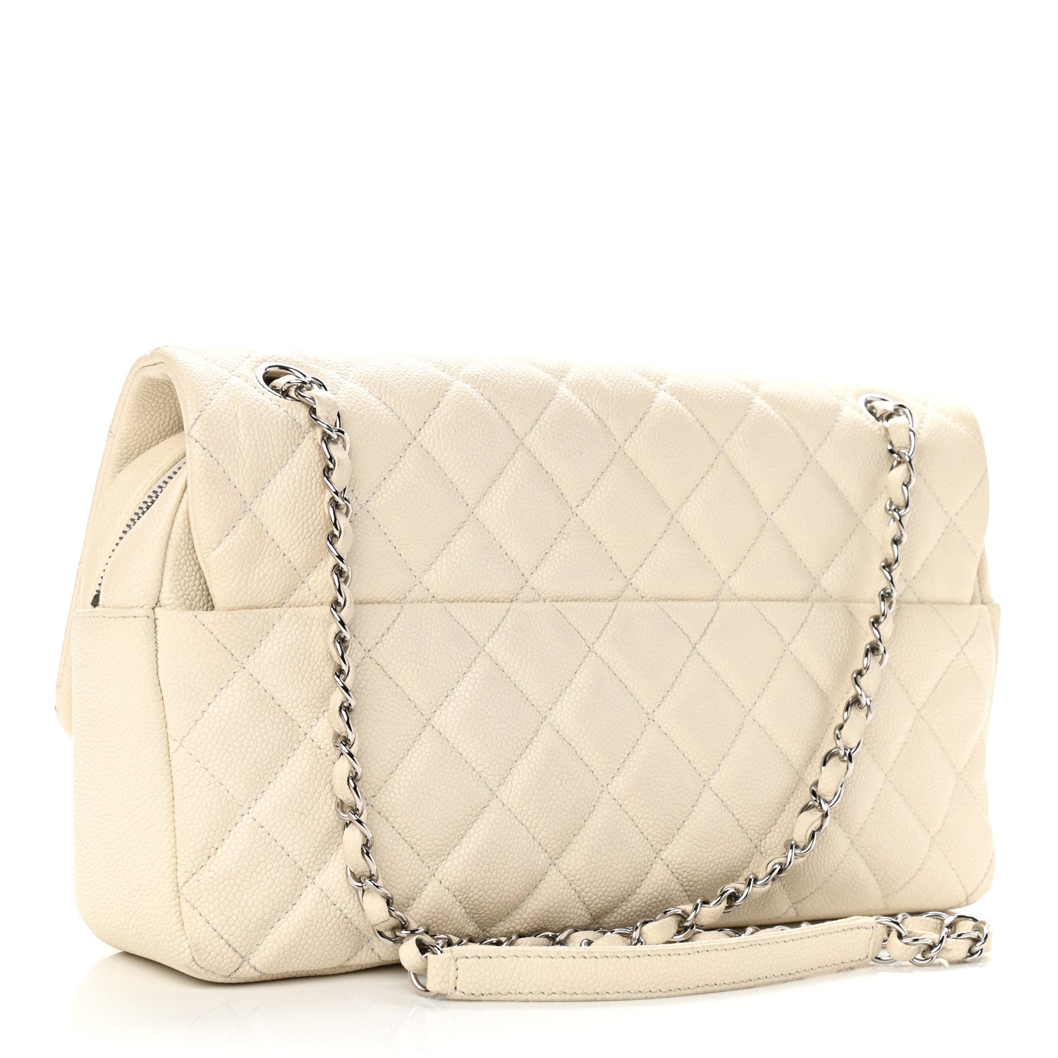Chanel Caviar Quilted Jumbo Easy Flap Dark White 3 of 13