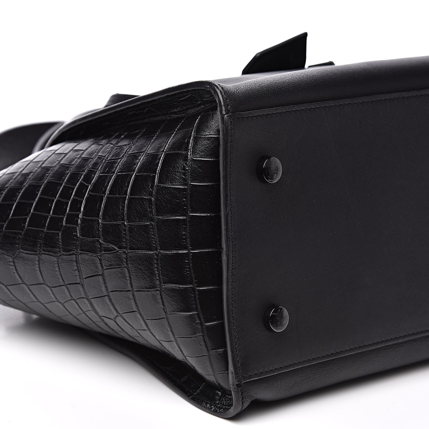 Saint Laurent Smooth Calfskin Crocodile Embossed Small Monogram Downtown Cabas Black 7 of 12