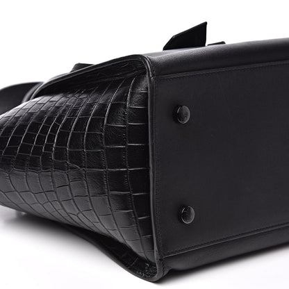 Saint Laurent Smooth Calfskin Crocodile Embossed Small Monogram Downtown Cabas Black 7 of 12