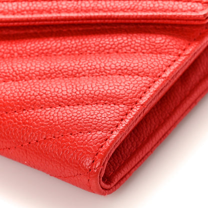 Chanel Caviar Chevron Quilted Large Gusset Flap Wallet Red 9 of 9