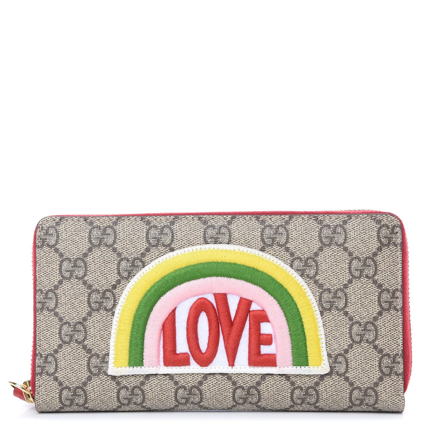 Gucci GG Supreme Monogram Embroidered Rainbow Zip Around Wallet Red 1 of 9