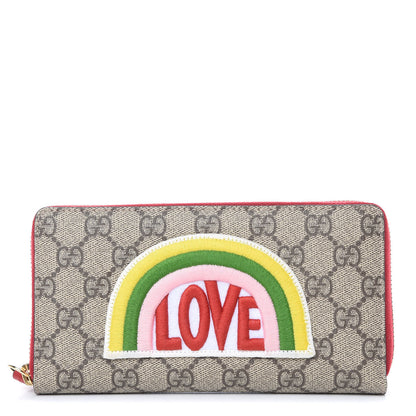 Gucci GG Supreme Monogram Embroidered Rainbow Zip Around Wallet Red 1 of 9