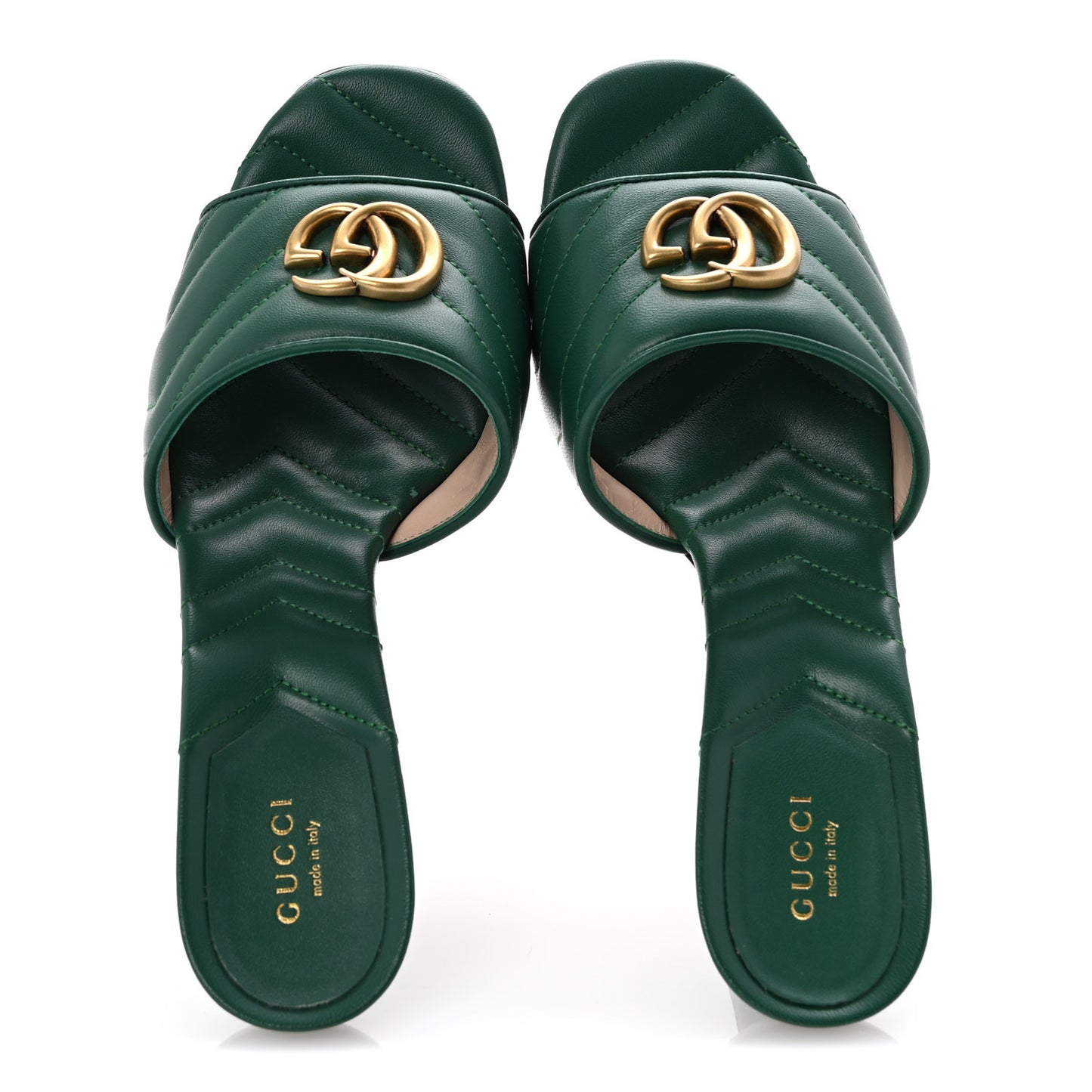 Nappa Matelasse GG Marmont 75mm Slide Sandals 40 Emerald