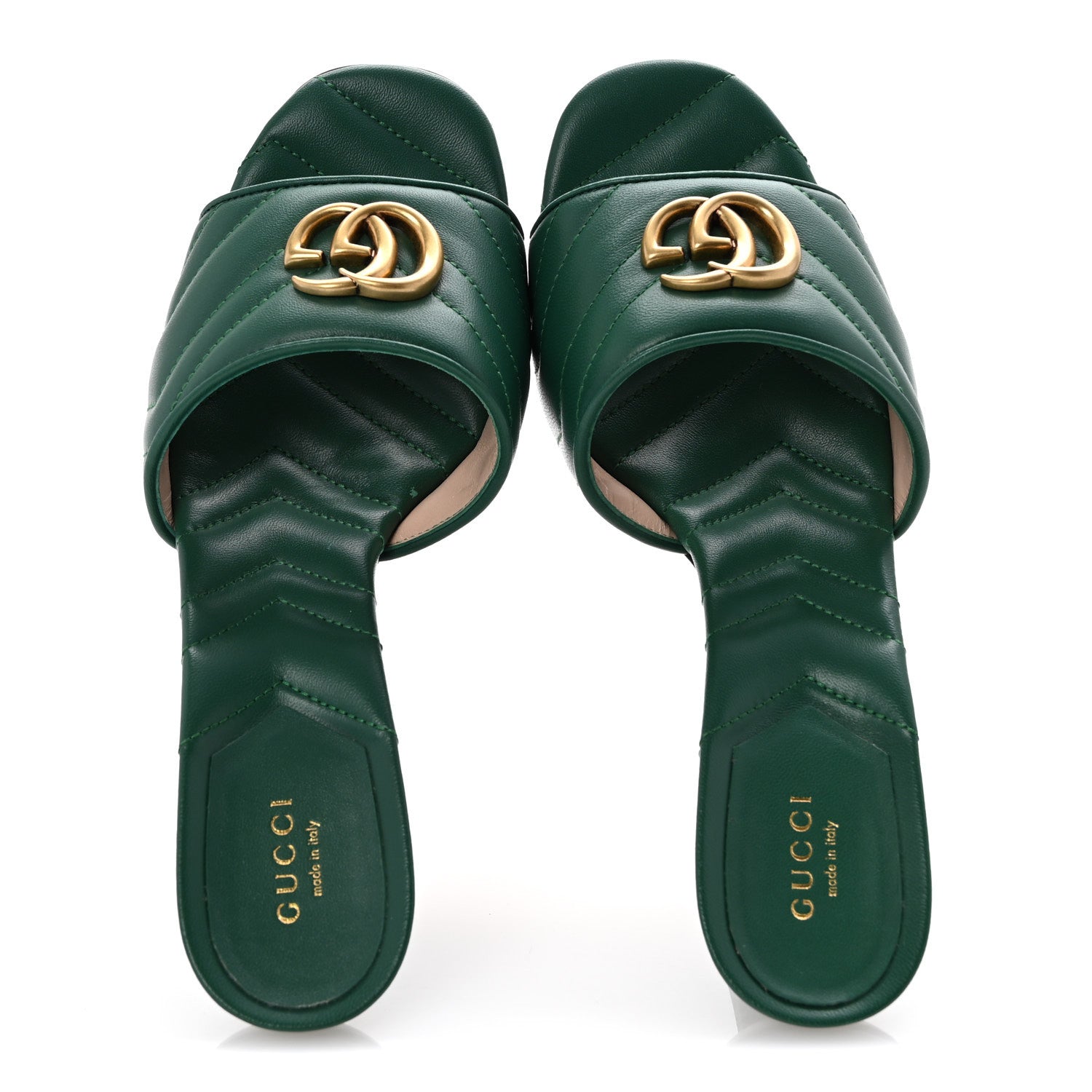 Gucci Nappa Matelasse GG Marmont 75mm Slide Sandals 40 Emerald 2 of 10