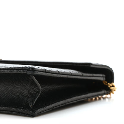 Saint Laurent Grain De Poudre Matelasse Chevron Monogram Envelope Chain Wallet Black 9 of 10