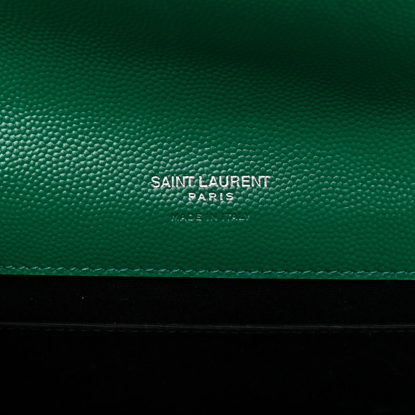 SAINT LAURENT Grain De Poudre Textured Mixed Matelasse Triquilt Monogram Clutch Green Field