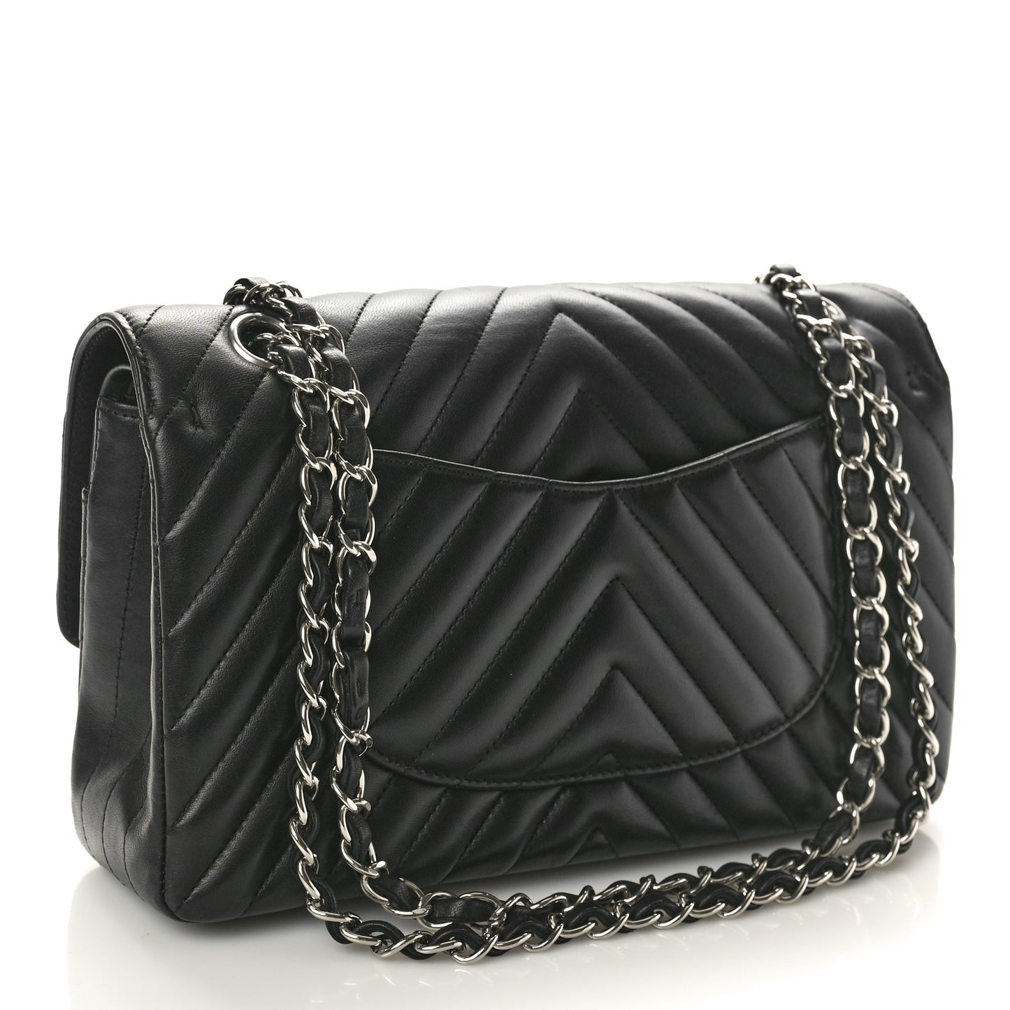 Lambskin Chevron Quilted Medium Double Flap Black