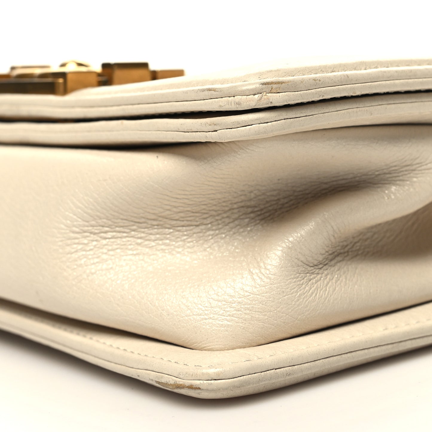 Grained Calfskin Quilted Small Boy Flap White