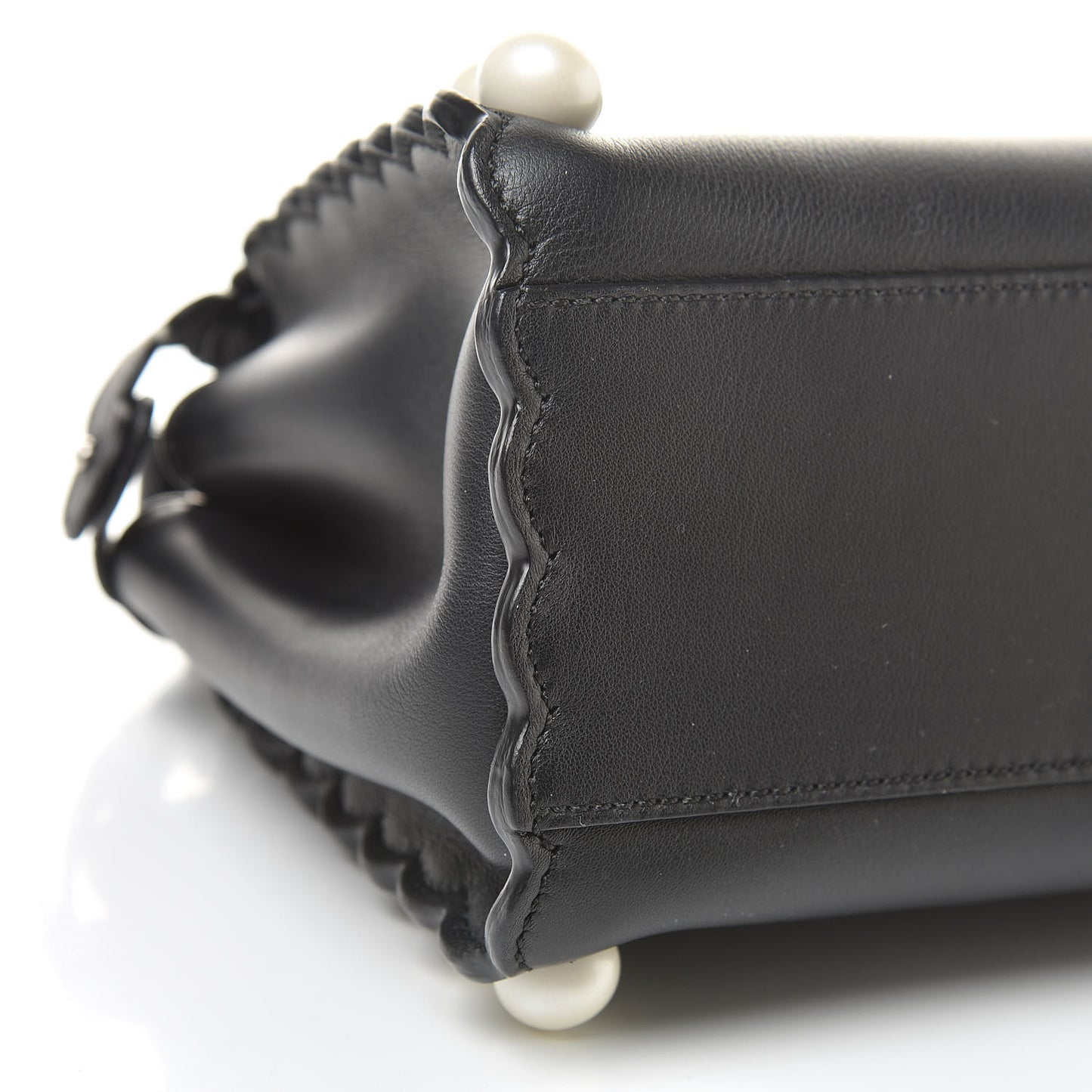 Vitello Seta Shiny Nappa Pearl Scallopped Studded Mini Peekaboo Iconic Satchel Black