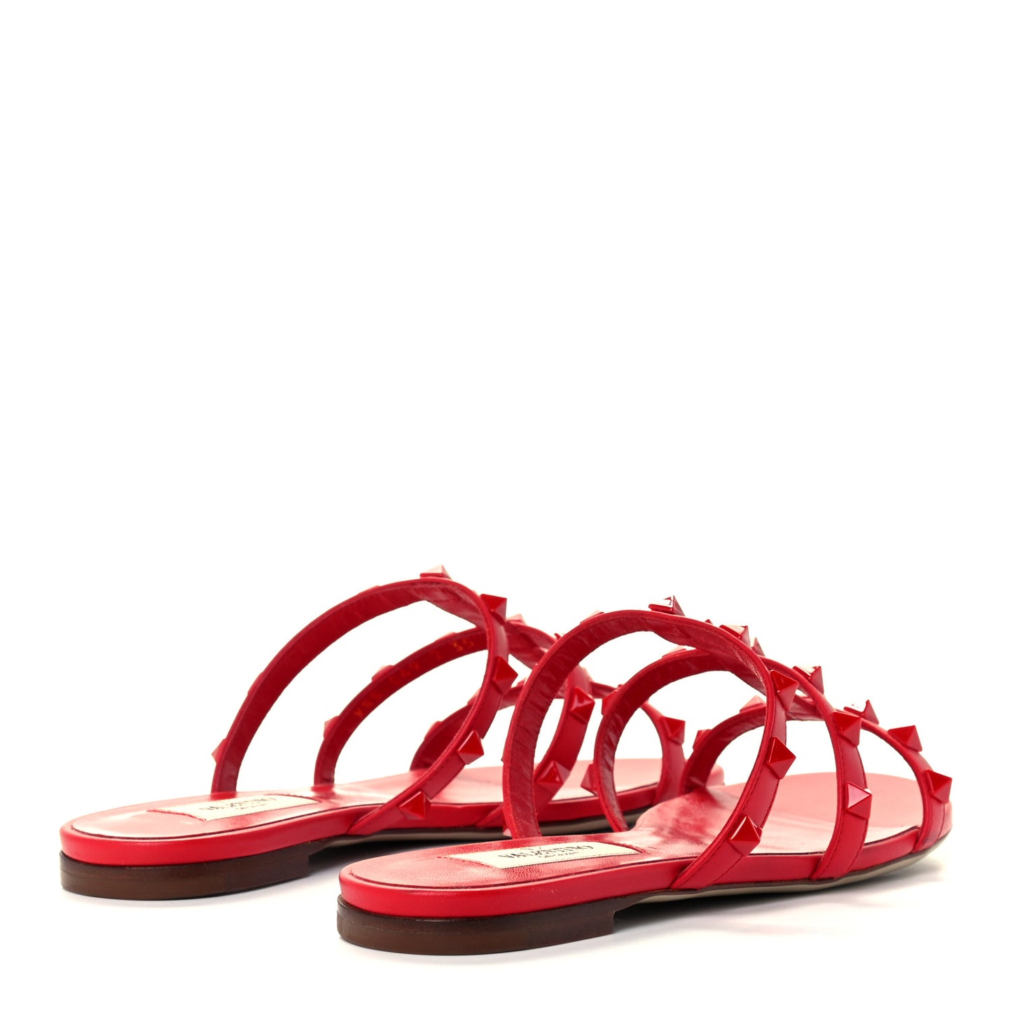 Calfskin Monochrome Rockstud Caged Flat Slide Sandals 35 Rouge Pur