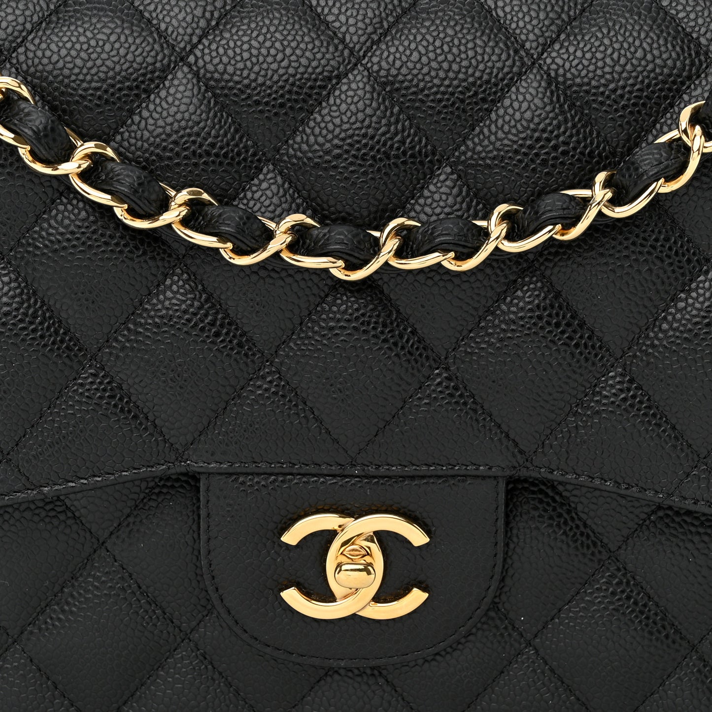 Caviar Quilted Jumbo Double Flap Black