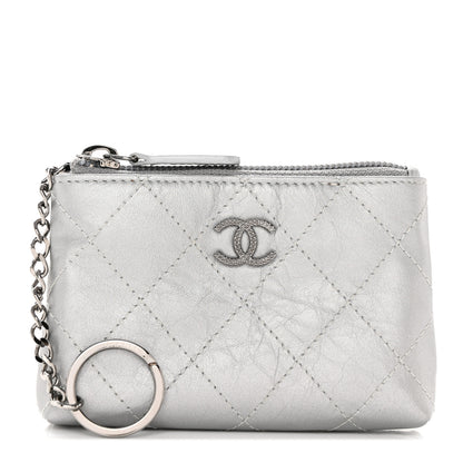 Chanel Metallic Aged Calfskin Quilted Palette Key Holder Case Silver 1 of 8