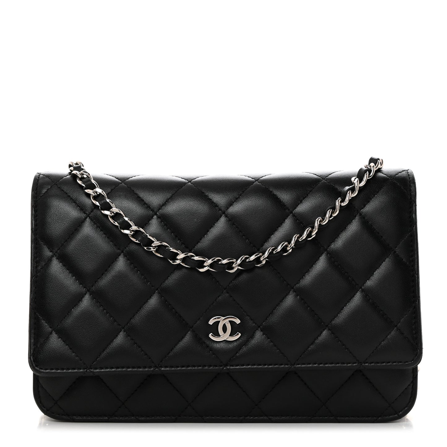 Lambskin Quilted Wallet On Chain WOC Black
