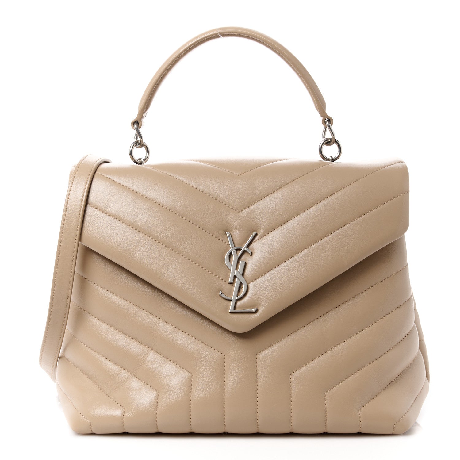 Saint Laurent Calfskin Y Quilted Monogram Medium Loulou Satchel Dark Beige 1 of 11