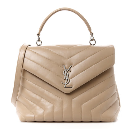 Saint Laurent Calfskin Y Quilted Monogram Medium Loulou Satchel Dark Beige 1 of 11