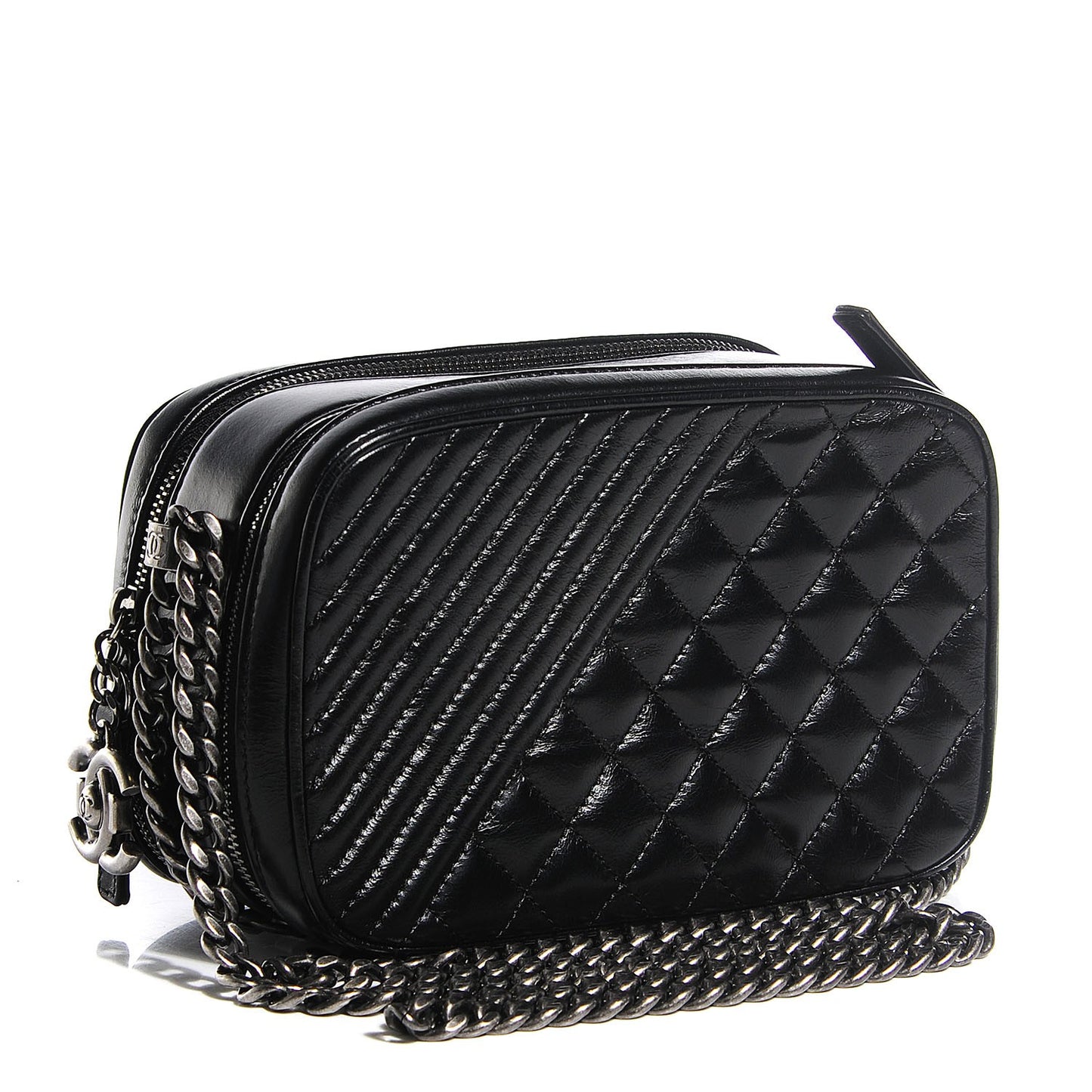 Glazed Calfskin Small Coco Boy Camera Case Black